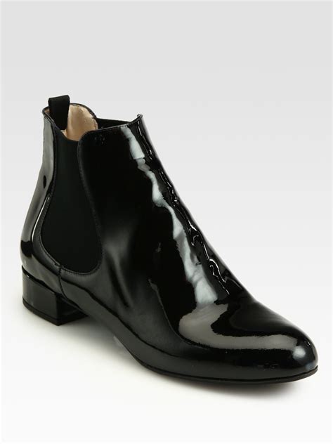 prada women's black patent leather ankle boots|Prada genuine leather boots.